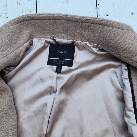 J.Crew Stadium Cocoon Peacoat b2770 Nello Gori Wool Blend Beige Tan Coat Sz 12 - Picture 9 of 14